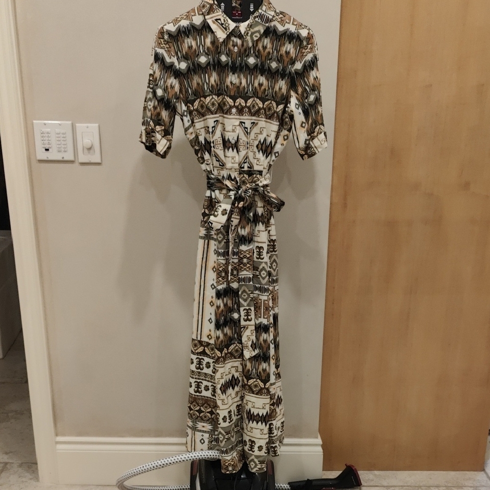 Calvin Klein Black and Cream Patterned Maxi Dress